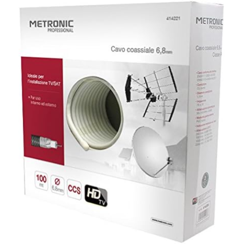 CAVO COASSIALE TV/SAT 6,8MM 75 OHM CLASSE B METRONIC 414221 Vendita al mt.