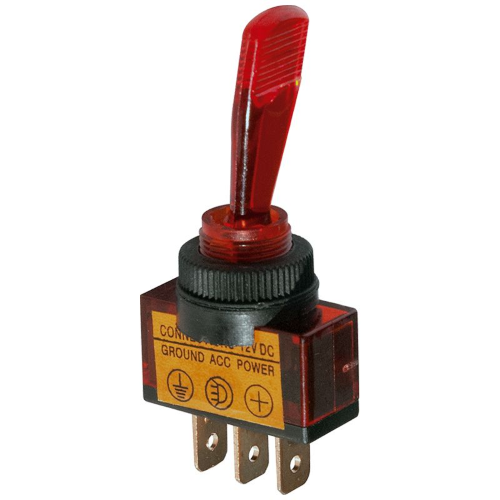 INTERRUTTORE UNIPOLARE A LEVA LUMINOSO ROSSA 12V 20A