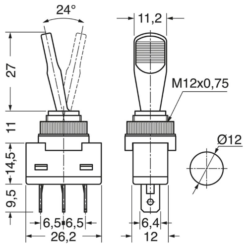 INTERRUTTORE UNIPOLARE A LEVA LUMINOSO ROSSA 12V 20A