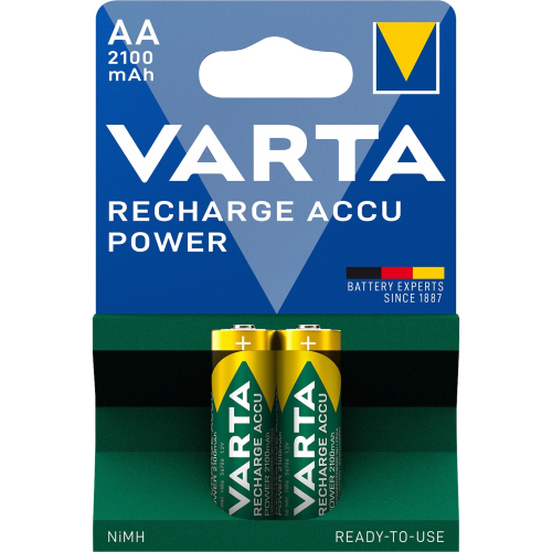 BATTERIE RICARICABILI AA 2100MAH NIMH 1,2V READY TO USE CONFEZIONE 2 PEZZI VARTA 56706