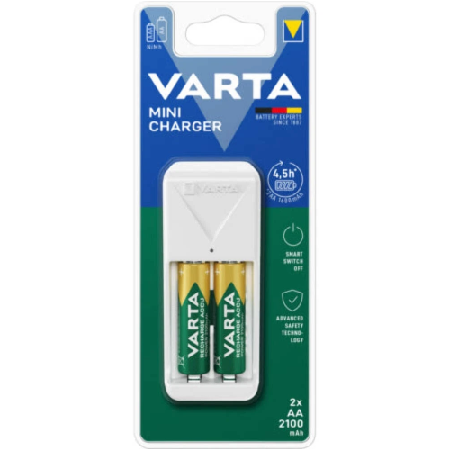 CARICABATTERIE MINI PER BATTERIE RICARICABILI AA/AAA NIMH CON 2 ACCU AA 2100MAH VARTA 57656