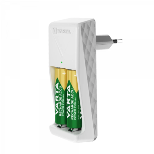 CARICABATTERIE MINI PER BATTERIE RICARICABILI AA/AAA NIMH CON 2 ACCU AA 2100MAH VARTA 57656