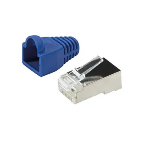 SET 4 CONNETTORI RJ45 SCHERMATI 8P/8C A CRIMPARE CON GUIDACAVO E CAPPUCCIO DI PROTEZIONE BLU METRONIC 012507
