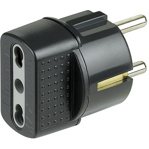 ADATTATORE CON SPINA TEDESCA E PRESA BIPASSO 10/16A NERA BTICINO S3625DE