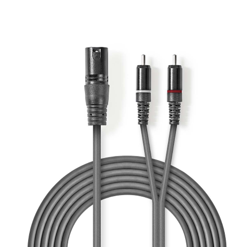 Cavo audio bilanciato XLR 3 pin maschio | 2x RCA maschio | Nichelato | 3,00 m | Grigio scuro 