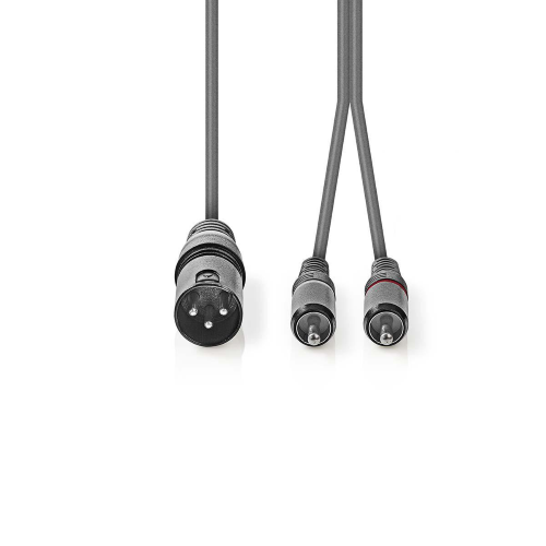 Cavo audio bilanciato XLR 3 pin maschio | 2x RCA maschio | Nichelato | 3,00 m | Grigio scuro 