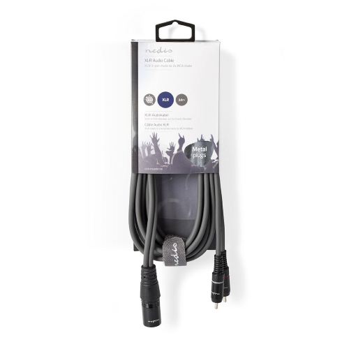 Cavo audio bilanciato XLR 3 pin maschio | 2x RCA maschio | Nichelato | 3,00 m | Grigio scuro 
