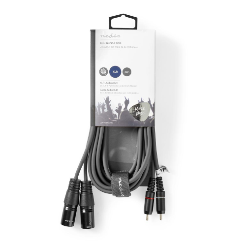 Cavo audio bilanciato 2x XLR 3-Pin Maschio | 2x RCA Maschio | Nichelato | 3,00 m 