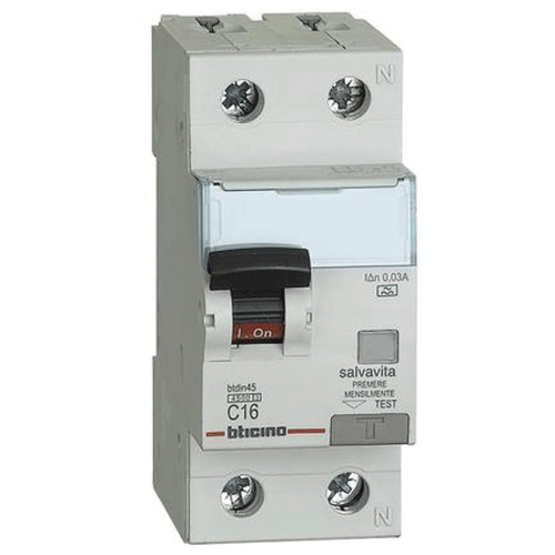 Interruttore magnetotermico differenziale Bticino 1P+N 16A 30mA tipo AC 4,5kA 2 moduli GA8813AC16