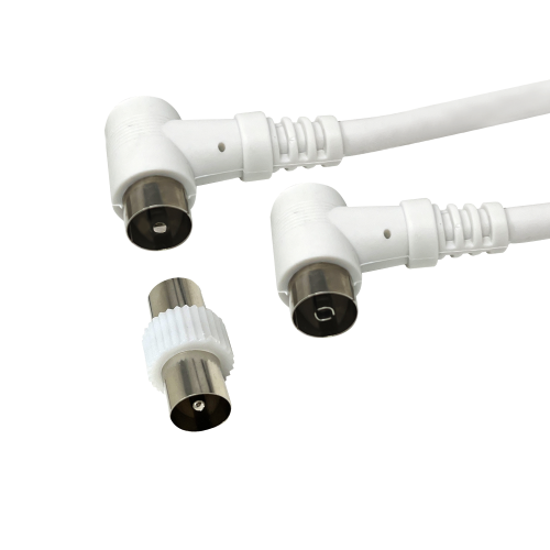 CAVO ANTENNA TV  SPINA MASCHIO 90° - PRESA FEMMINA 90° C/ADATTATORE M/M 3mt BIANCO