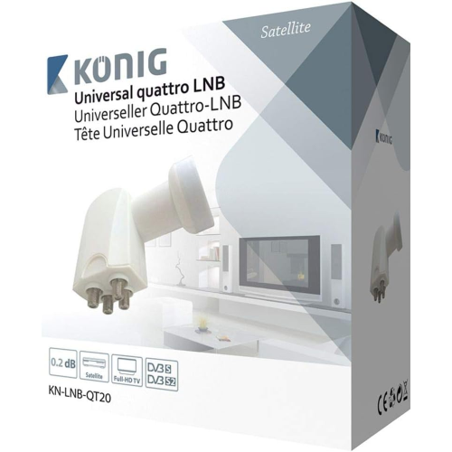 König KN-LNB-QT20 LNB Quattro Universale 0.2 Db per Multiswitch, Bianco