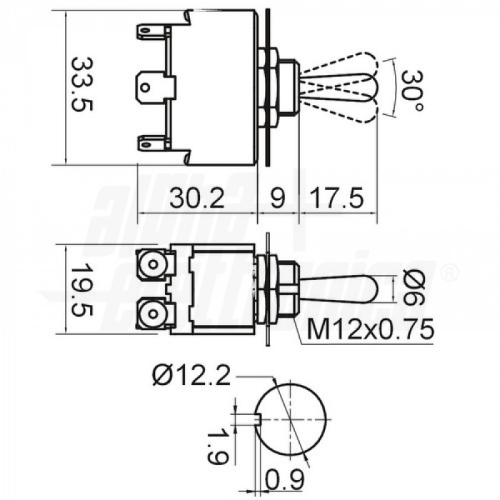 Interruttore deviatore Medio - 2P - (ON)/OFF/(ON) - 10A@250V - 6 term. faston 6,3