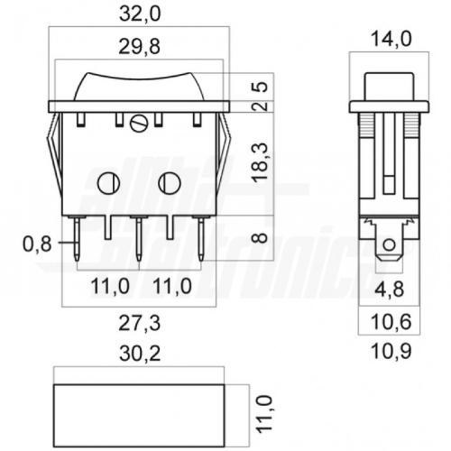 Deviatore - Nero - 1P - (ON)/OFF/(ON) - 15A@250V - 3 term. faston 4,8