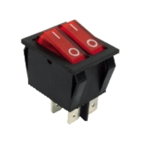 INTERRUTTORE A BASCULA DOPPIO BIPOLARE ROSSO ON-OFF (NON LUMINOSO)
