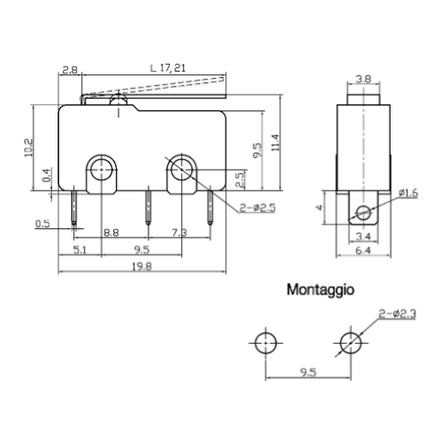 DEVIATORE MINIATURA FINECORSA CON LEVA 23MM GBC