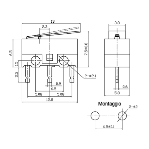 DEVIATORE SUBMINIATURA FINECORSA CON LEVA 13MM GBC