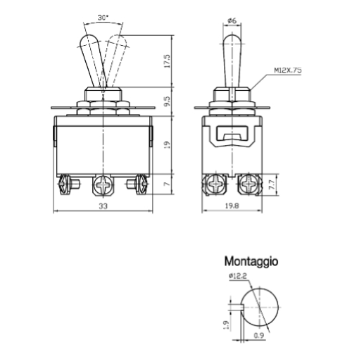 DEVIATORE A LEVA BIPOLARE ON-OFF-ON GBC