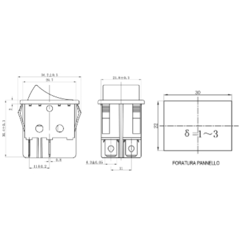 INTERRUTTORE A BASCULA BIPOLARE LUMINOSO ROSSO 230V ON-OFF