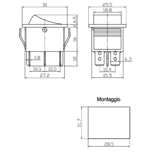 DEVIATORE A BASCULA BIPOLARE ROSSO ON-ON GBC