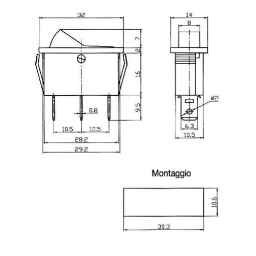 DEVIATORE A BASCULA UNIPOLARE ROSSO ON-OFF-ON GBC