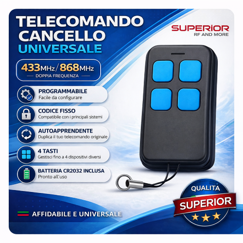 TELECOMANDO CANCELLO 433/868MHZ 4 TASTI SUPRF007 SUPERIOR