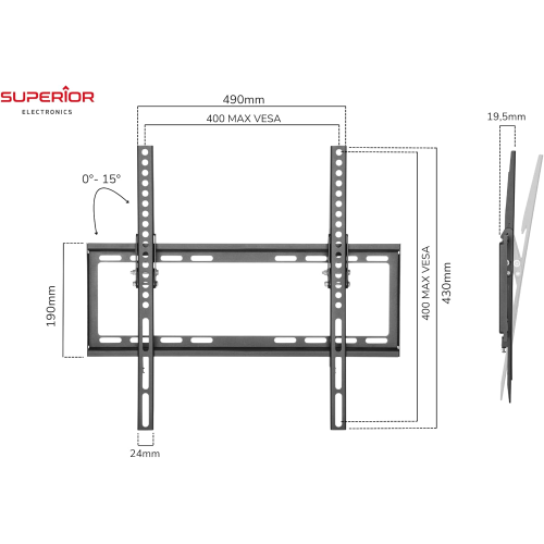 SUPPORTO TV PARETE INCLINABILE 32-55" 35KG SUPERIOR STV005