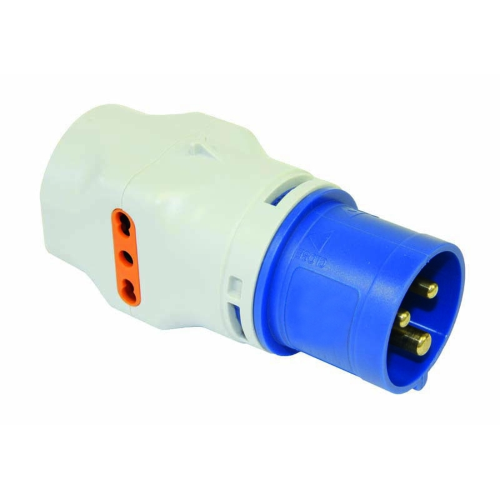 Adattatore industriale triplo con Spina CEE Blu 16A 2P+T, 2 Prese bipasso 10-16A e 1 Presa Schuko 10-16A FAEG FG23204