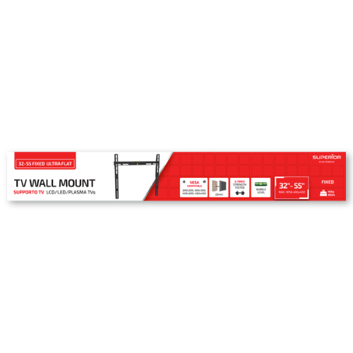 Supporto Tv da Parete Fisso da 32" a 55" Superior Electronics SUPSTV002  (Ultra Flat) Vesa: 200 x 200, 300 x 300, 400 x 200, 400 x 400, Nero PESO MASSIMO 40KG