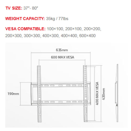 Supporto Tv da Parete Fisso da 37" a 70" (EXTRA Slim) Superior Electronics SUPSTV006 Vesa: 200 x 200, 300 x 300, 400 x 200, 400 x 400, 600 x 400