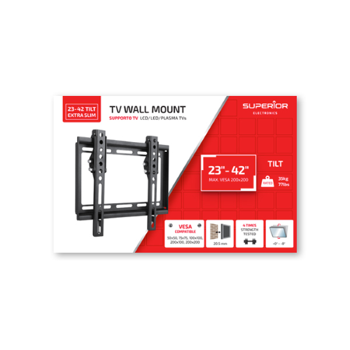 Supporto TV a parete fisso da 23" a 42" POLLICI Superior Electronics SUPSTV008 (inclinazione Extra Slim) Vesa: 50 x 50, 75 x 75, 100 x 100, 200 x 100, 200 x 200 PESO MASSIMO 35KG