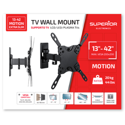 Supporto TV regolabile da 13" a 42" POLLICI  (Motion Extra Slim) Superior Electronics SUPSTV009 Vesa 75 x 75, 100 x 100, 200 x 200
