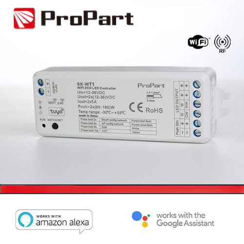 Ricevitore DIM +pulsante 12/36V DC,2CH*5A, Wi-Fi+RF 2.4G CCT
