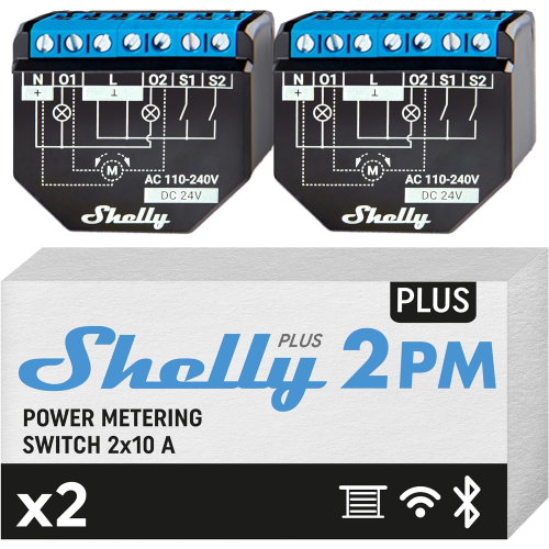 Shelly Plus 2PM DOUBLE PACK - Smart Relay 16A AC/DC WiFi/BT + PM