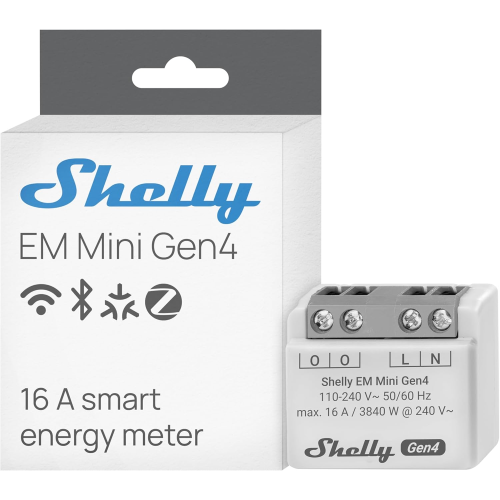 Shelly EM Mini Gen4Misuratore di Energia Smart 16A | WI-Fi+Bluet+Zigbee+Matt