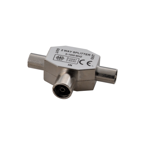 Splitter coassiale in ottone nichelato - 1 presa/2 spine