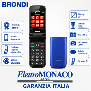 CELLULARE PER ANZIANI FLIP DUAL SIM DISPLAY 3 POLLICI BRONDI MAGNUM 4