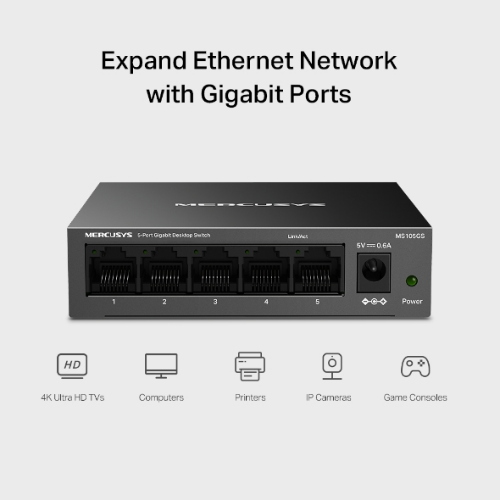 SWITCH DESKTOP 5 PORTE GIGABIT METALLO MERCUSYS MS105GS