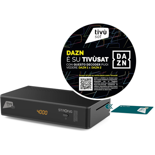 STRONG - Decoder Satellitare SRT 7807TIVU - Tivùsat HD con Scheda Tivùsat Inclusa, Funzioni Smart e Abilitato per DAZN - Tanta TV in HD - Facile da Usare - Nero