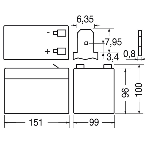 BATTERIA RICARICABILE AL PIOMBO CICLICA12V 12AH - 151x99x96mm 