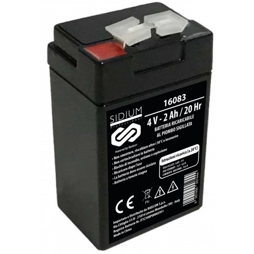BATTERIA RICARICABILE AL PIOMBO 4V 2AH 45x33,5XH75/81