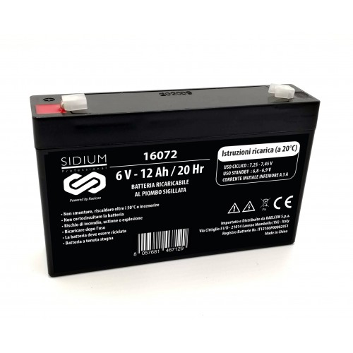 BATTERIA RICARICABILE AL PIOMBO 6V - 12Ah - 151X50X94/98