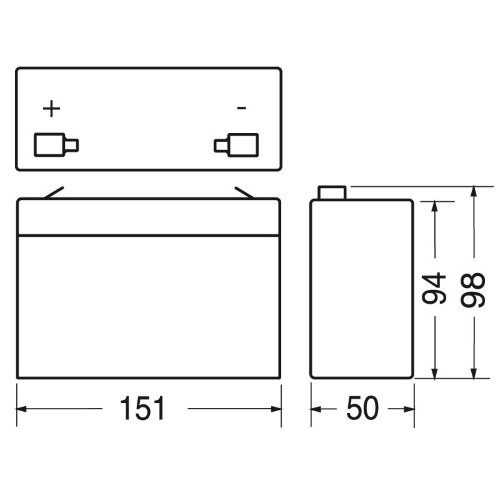 BATTERIA RICARICABILE AL PIOMBO 6V - 12Ah - 151X50X94/98