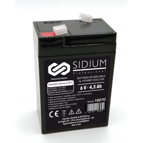 BATTERIA RICARICABILE AL PIOMBO 6V - 4,5AH - 70X47X101/107