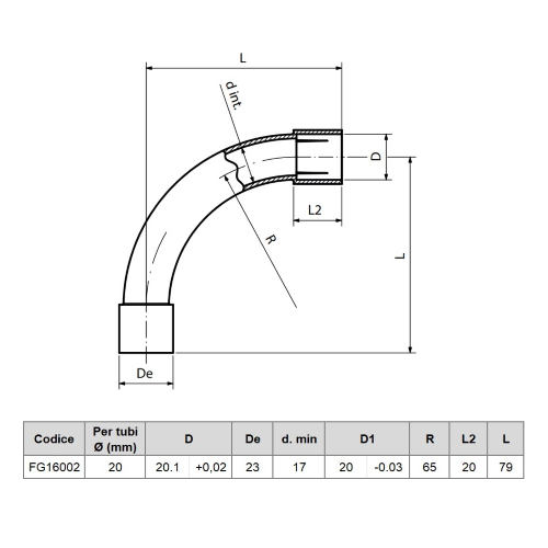 Raccordo Curva Semplice 90° Ø20 per tubo rigido IP40 FAEG - FG16002 5pz.