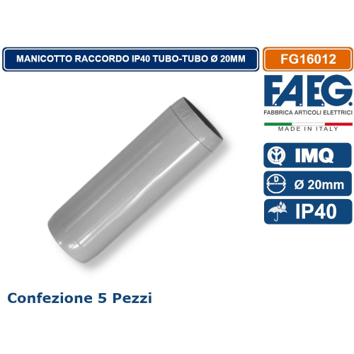 Raccordo Giunto Semplice Ø20 per tubo rigido IP40 FAEG - FG16012 5pz.